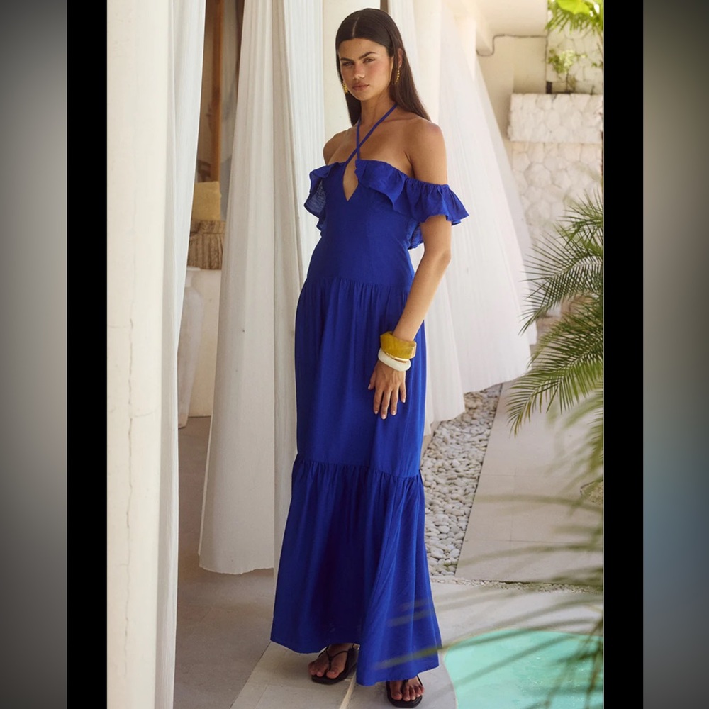 Elegant Blue Off-Shoulder Dress